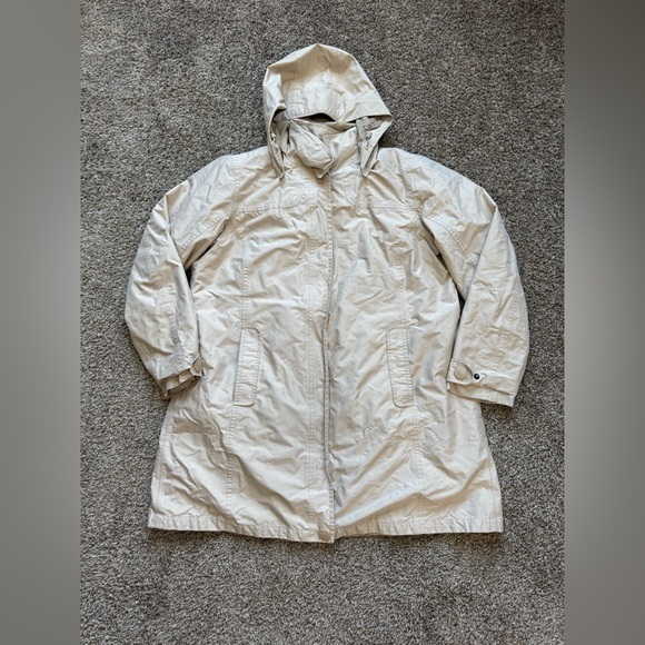 L.L. Bean Jackets & Blazers - LL Bean Jacket Womens L Beige Trench Hooded Zip Pocket Snap Outdoor *flawed